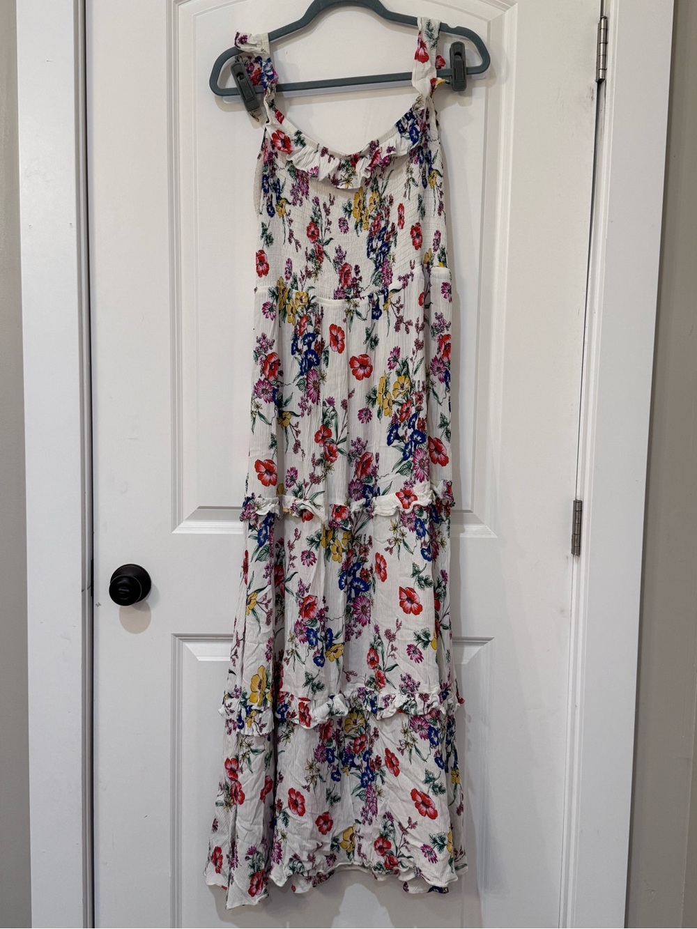 Express White Floral Ruffle Strap Tiered Maxi Dress